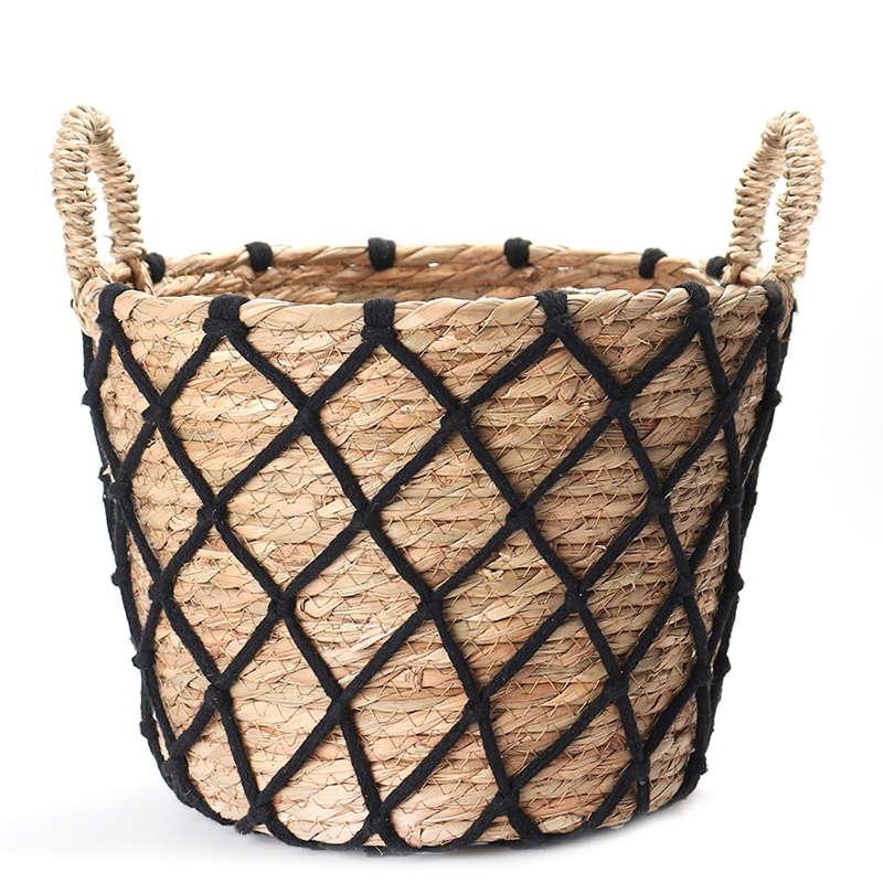 Multipurpose Handmade Woven Straw and Cotton Storage Basket with Handles Organizer Baskets for Living Room Bedroom Nursery and Laundry 1 Piece (22) 33 CM Multipurpose Handmade Woven Straw and Cotton Storage Basket with Handles Organizer Baskets for Living Room Bedroom Nursery and Laundry 1 Piece - Image 1