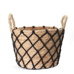 29 CM Multipurpose Handmade Woven Straw and Cotton Storage Basket with Handles Organizer Baskets for Living Room Bedroom Nursery and Laundry 1 Piece