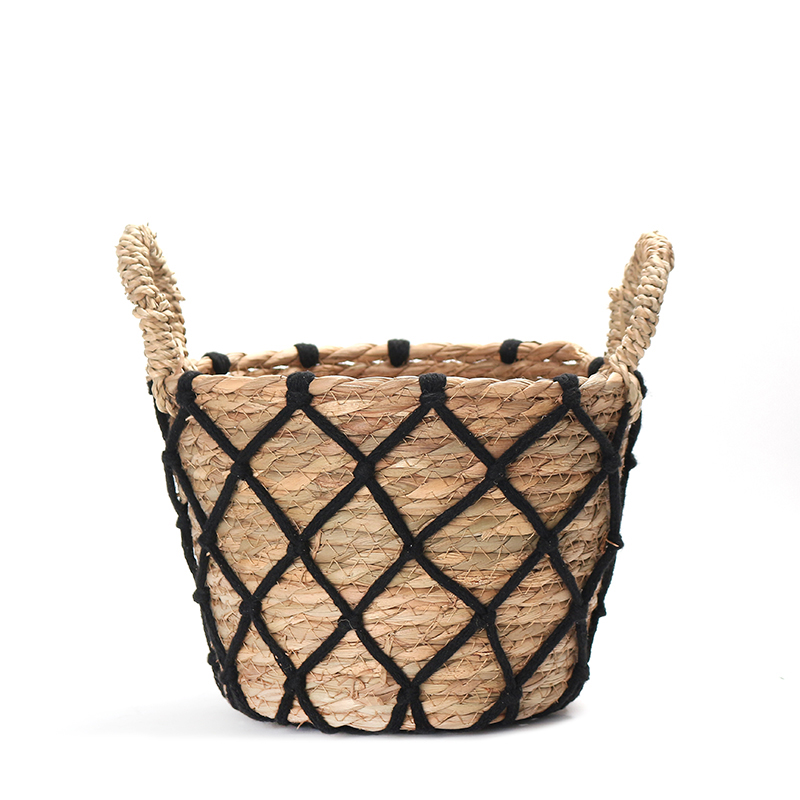 Multipurpose Handmade Woven Straw and Cotton Storage Basket with Handles Organizer Baskets for Living Room Bedroom Nursery and Laundry 1 Piece (24) 14 CM Multipurpose Handmade Woven Straw and Cotton Storage Basket with Handles Organizer Baskets for Living Room Bedroom Nursery and Laundry 1 Piece - Image 1