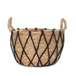 30 CM Multipurpose Handmade Woven Straw and Cotton Storage Basket with Handles Organizer Baskets for Living Room Bedroom Nursery and Laundry 1 Piece