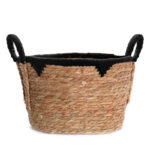 26 CM Multipurpose Handmade Woven Straw and Cotton Storage Basket with Handles Organizer Baskets for Living Room Bedroom Nursery and Laundry 1 Piece
