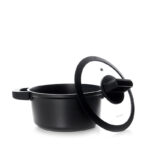 26 CM DOSTHOFF Non Stick Ceramic Coating Induction Deep Casserole Pan with Glass Lid and Covered Silicone Handles 1 Piece Black