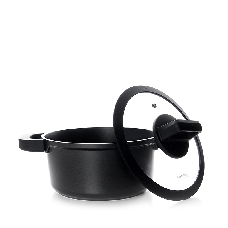 Non Stick Ceramic Coating Induction Deep Casserole Pan with Glass Lid and Covered Silicone Handles 1 Piece Black (5) 26 CM DOSTHOFF Non Stick Ceramic Coating Induction Deep Casserole Pan with Glass Lid and Covered Silicone Handles 1 Piece Black - Image 1