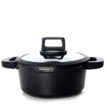 20 CM DOSTHOFF Non Stick Ceramic Coating Induction Deep Casserole Pan with Glass Lid and Covered Silicone Handles 1 Piece Black