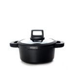 21 CM DOSTHOFF Non Stick Ceramic Coating Induction Deep Casserole Pan with Glass Lid and Covered Silicone Handles 1 Piece Black