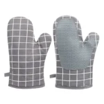 Set of 2 Cotton Oven Mitts with Non Slip Silicone Grip and Hanging Hole Anti Scalding Glove Hand Clip Heat Insulation Mitts Baking Oven Tool Gray