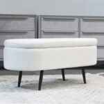 120 CM Luxurious Faux Fur Storage Bench with Metal Legs Modern Bedroom Benches Vanity Stool Shaggy Stools for Living Room Bedroom and Entryway White - Image 5