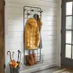 141 CM Wall Mounted Metal Coat Rack with Hooks and Storage Basket Hanging Coat Racks for Hats Clothes Towels and Purses Black - Image 2