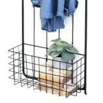 141 CM Wall Mounted Metal Coat Rack with Hooks and Storage Basket Hanging Coat Racks for Hats Clothes Towels and Purses Black - Image 4