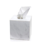 15 CM Handmade Marble Stone Tissue Box Cube Square Tissue Box Holder Napkin Dispenser for Home Living Room Office and Countertop 1 Piece White