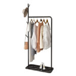 172 CM X 55 CM Heavy Duty Metal Clothing Rack Stand with Stable Marble Base and 5 Side Hooks Freestanding Garment Rack for Clothes Hats and Bags Black