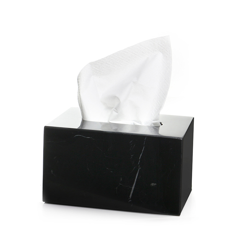 18 CM Handmade Marble Stone Tissue Box Cover Rectangle Tissue Box Holder Napkin Dispenser for Home Living Room Office and Countertop 1 Piece Black (2) 18 CM Handmade Marble Stone Tissue Box Cover Rectangle Tissue Box Holder Napkin Dispenser for Home Living Room Office and Countertop 1 Piece Black - Image 1