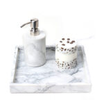 25 CM Marble Stone Bathroom Vanity Tray Luxury Natural Stone Decorative Tray Square Countertop Dresser Trays for Coffee Perfume Jewelry and Makeup
