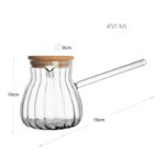 450 ML Borosilicate Glass Turkish Ribbed Coffee Pot with Bamboo Lid and Silicone Ring Multifunction Pots with Handle for Coffee Milk and Herbal Tea - Image 3