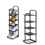 5 Layer Freestanding Metal Shoe Rack Vertical Shoe Tower Shelf Space Saving Organizer Racks for Home Entryway Hallway and Bedroom 1 Piece Black