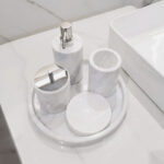 5 Pieces Marble Decorative Bathroom Accessories Set Bath Accessory Kit Includes Soap Dispenser Soap Dish Cotton Swab Box with Lid Tumbler and Tray - Image 2
