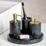 5 Pieces Marble Decorative Bathroom Accessories Set Bath Accessory Kit Includes Soap Dispenser Soap Dish Cotton Swab Box with Lid Tumbler and Tray - Image 2