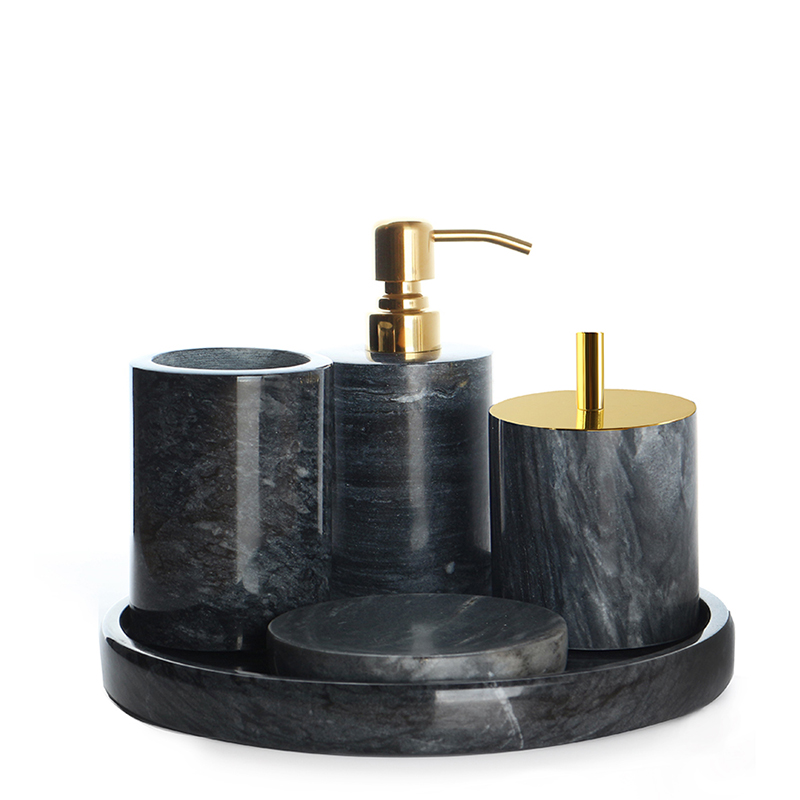 5 Pieces Marble Decorative Bathroom Accessories Set Bath Accessory Kit Includes Soap Dispenser Soap Dish Cotton Swab Box with Lid Tumbler and Tray (2) 5 Pieces Marble Decorative Bathroom Accessories Set Bath Accessory Kit Includes Soap Dispenser Soap Dish Cotton Swab Box with Lid Tumbler and Tray - Image 1