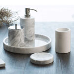 5 Pieces Marble Decorative Bathroom Accessories Set Bath Accessory Kit Includes Soap Dispenser Soap Dish Cotton Swab Box with Lid Tumbler and Tray - Image 4