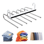 6 in 1 Pants Hangers Multi Layer Organizer Hanger for Wardrobe Multifunctional Folding Space Saving Clothes Storage for Trousers Scarves and Towels
