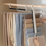 6 in 1 Pants Hangers Multi Layer Organizer Hanger for Wardrobe Multifunctional Folding Space Saving Clothes Storage for Trousers Scarves and Towels - Image 4