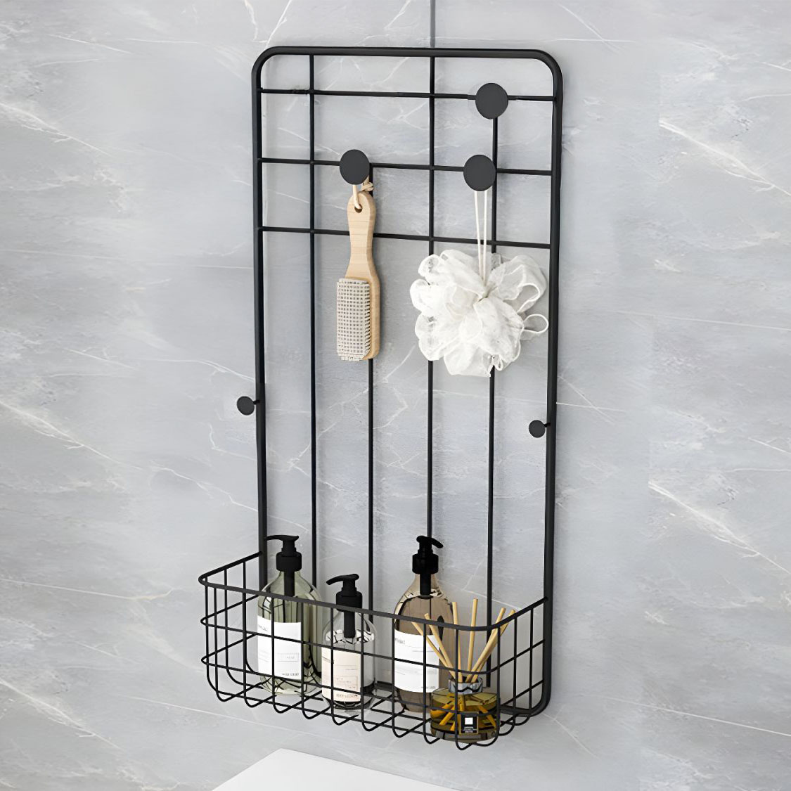 76 CM Wall Mounted Metal Coat Rack with Hooks and Storage Basket