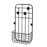 76 CM Wall Mounted Metal Coat Rack with Hooks and Storage Basket Hanging Coat Racks for Hats Clothes Towels and Purses Black