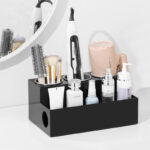 Acrylic Hair Tool Organizer with 3 Cups Bathroom Supplies Blow Dryer Holder Vanity Caddy Storage Stand for Accessory Makeup and Toiletries Black - Image 4
