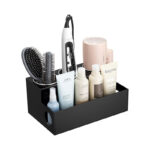 Acrylic Hair Tool Organizer with 3 Cups Bathroom Supplies Blow Dryer Holder Vanity Caddy Storage Stand for Accessory Makeup and Toiletries Black