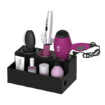 Acrylic Hair Tool Organizer with 3 Cups Bathroom Supplies Blow Dryer Holder Vanity Caddy Storage Stand for Accessory Makeup and Toiletries Black