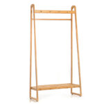 161 CM X 83 CM Bamboo Garment Rack Single Rail Clothes Racks with 4 Hooks and Storage Shelf Free Standing Organizer Rack for Bedroom and Entryway - Image 2
