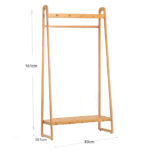 161 CM X 83 CM Bamboo Garment Rack Single Rail Clothes Racks with 4 Hooks and Storage Shelf Free Standing Organizer Rack for Bedroom and Entryway - Image 3