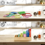 Bamboo Storage Organizer Box with 5 Adjustable Removable Dividers Multipurpose Kitchen Drawer Organization for Cutlery Lids and Kitchen Utensils - Image 4