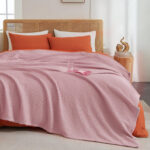 220 CM X 240 CM Cotton Blanket Breathable Soft Waffle Weave Blankets for Summer Thick Cozy Fall Blanket Lightweight Blankets for All Season Pink - Image 3