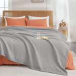 220 CM X 240 CM Cotton Blanket Breathable Soft Waffle Weave Blankets for Summer Thick Cozy Fall Blanket Lightweight Blankets for All Season Gray - Image 3