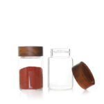 250 ML Glass Food Storage Jar with Airtight Seal Acacia Wooden Lid Food Storage Jars for Storing Spices Condiment Salt Pepper and Nuts 1 Piece - Image 2