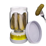 800 ML Glass Pickle Hourglass Jar with Removable Silicone Strainer Flip Leakproof Airtight Juice Separator from Wet and Dry for Olive and Pickles