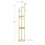 162 CM Heavy Duty Metal Coat Rack Stand with Stable Marble Base Freestanding Hanger with 2 Storage Shelf and 9 Hooks for Clothes Hats and Bags Gold - Image 3
