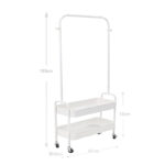 159 CM Heavy Duty Metal Garment Rack 4.5 KG Rolling Storage Cart with Wheels Freestanding Cloth Hanger Rail with 2 Tier Storage Shelf White - Image 3