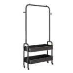 159 CM Heavy Duty Metal Garment Rack 4.5 KG Rolling Storage Cart with Wheels Freestanding Cloth Hanger Rail with 2 Tier Storage Shelf Black