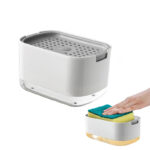 Kitchen Soap Dispenser 2 in 1 Washing Up Liquid Dispenser Refillable Soap Dispenser Sink Organizer Pump Soap Dispenser with Sponge Holder