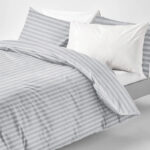 4 Pieces Striped Double Duvet Cover Set Textured Breathable Reversible Bedding Set Includes Duvet Cover Fitted Sheet and 2 Pillow Case Silver