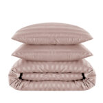 4 Pieces Striped Double Duvet Cover Set Textured Breathable Reversible Bedding Set Includes Duvet Cover Fitted Sheet and 2 Pillow Case Rose - Image 4