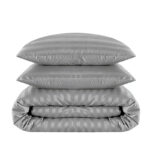 3 Pieces Striped Single Duvet Cover Set Textured Breathable Reversible Bedding Set Includes Duvet Cover Fitted Sheet and Pillow Case Gray