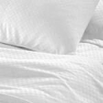 3 Pieces Striped Double Fitted Sheet Textured Breathable Reversible Bed Sheets Includes Fitted Sheet and 2 Pillow Cases White