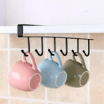 Mug Rack Under Cabinet Cup Holder Under Shelf Coffee Cups Holder Hanger with 6 Hooks Organizer Holders for Kitchen 1 Piece Black - Image 2