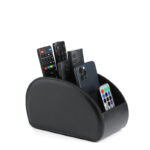 PU Leather with Suede Lining Remote Control Holder with 5 Compartments Anti Slip Caddy Storage Organizer for Office Supplies Phone and Makeup Brush