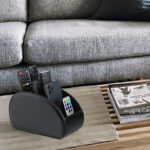 PU Leather with Suede Lining Remote Control Holder with 5 Compartments Anti Slip Caddy Storage Organizer for Office Supplies Phone and Makeup Brush - Image 2