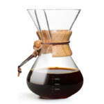 1 L Pour Over Coffee Maker Borosilicate Glass Carafe with Wooden Collar and Leather Tie High Heat Resistant Decanter Manual Coffee Dripper Brewer