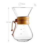 1 L Pour Over Coffee Maker Borosilicate Glass Carafe with Wooden Collar and Leather Tie High Heat Resistant Decanter Manual Coffee Dripper Brewer - Image 3